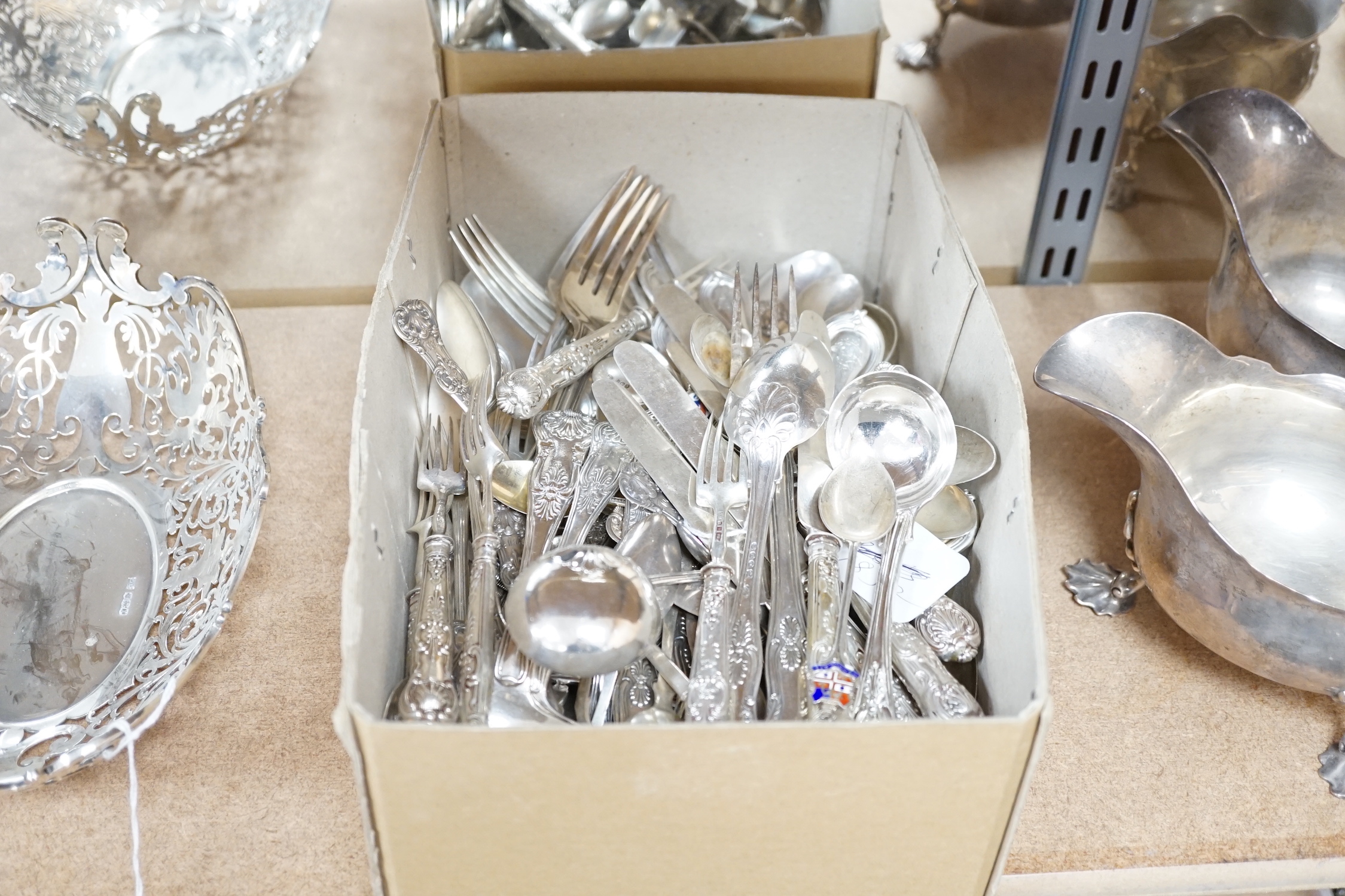 A matched part canteen of late Victorian silver lily pattern flatware, comprising thirty nine items, mainly Aldwinckle & Slater, London, 1893 and a quantity of other silver flatware, various dates and makers, weighable s